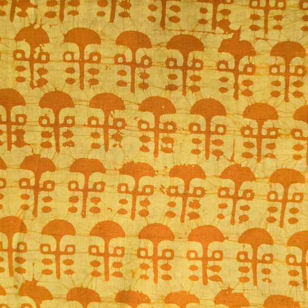 Pure Cotton Moum Batik Yellow With Orange Mushroom  Motif Hand Block Print Fabric