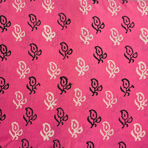 Pure Cotton Dabu Pink With White And Black Kairi Hand Block Print Fabric