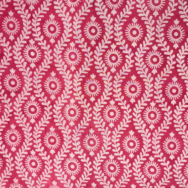 Pure Cotton Dabu Pink With White Creeper Leaves Jaal Hand BlocK Print Fabric