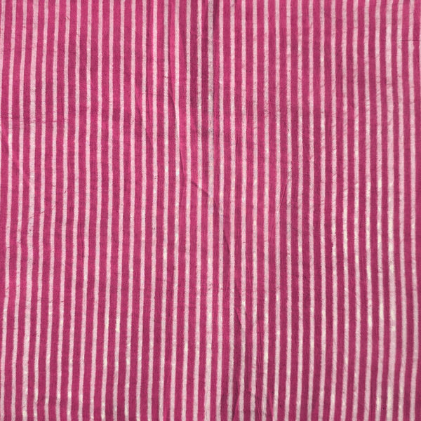 Pure Cotton Dabu Pink With White Stripes Hand Block Print Fabric