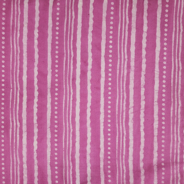 ( Pre-Cut 1 Meter )Pure Cotton Dabu Pink With White Stripes Hand Block Print Fabric