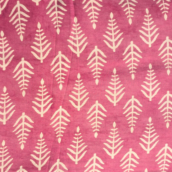 Pure Cotton Dabu  Pink With White Tree Motif  Hand Block Print Fabric