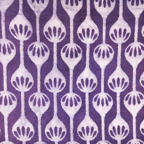 ( Pre-Cut 2 Meter ) Pure Cotton Dabu Purple With Cream Flower With Blud Design Hand Block Print Fabric