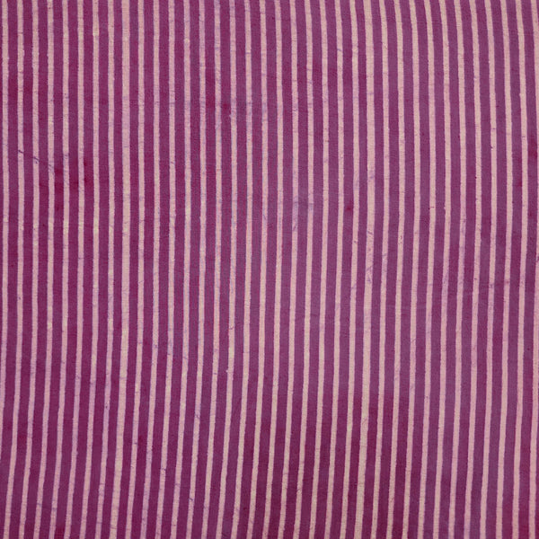 Pre Cut (1.40 Meter) Pure Cotton Dabu Purple With Off White Stripes Hand Block Print Fabric