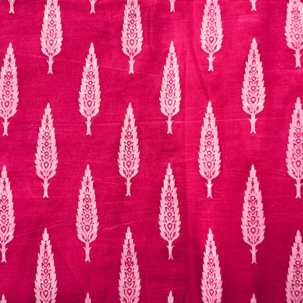 Pure Cotton Dabu  Rust Pink With White Tree Motif  Hand Block Print Fabric