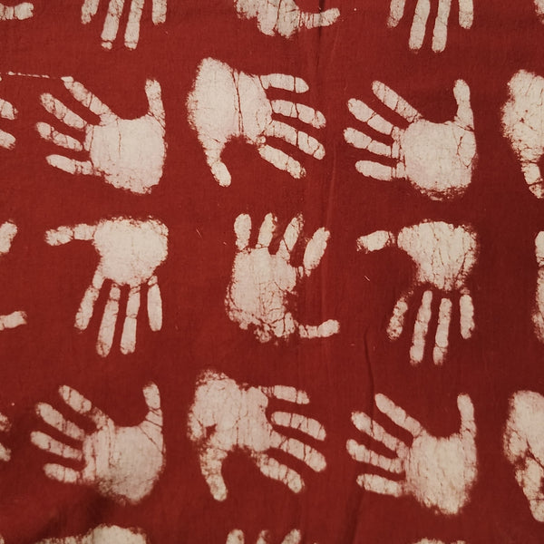 Pre-Cut (1.70 Meter )Pure Cotton Dabu  Rust Red With Cream Hand Motif Hand Block Print Fabric