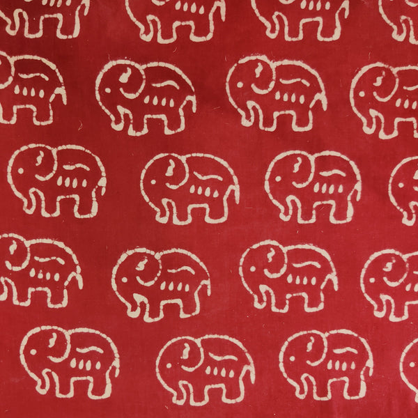 ( Pre-Cut 1.85 Meter ) Pure Cotton Dabu Rust With Cream Big Elephant Motif Hand Block Print Fabric