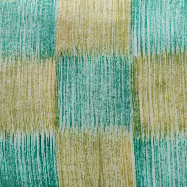 Pre-Cut 1.50 Meter Pure Cotton Dabu Shades Of Green Shaded Checks Hand Block Print Fabric