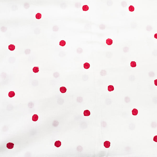 Pure Cotton Dabu Wihte With Red Polka Hand Block Print Fabric