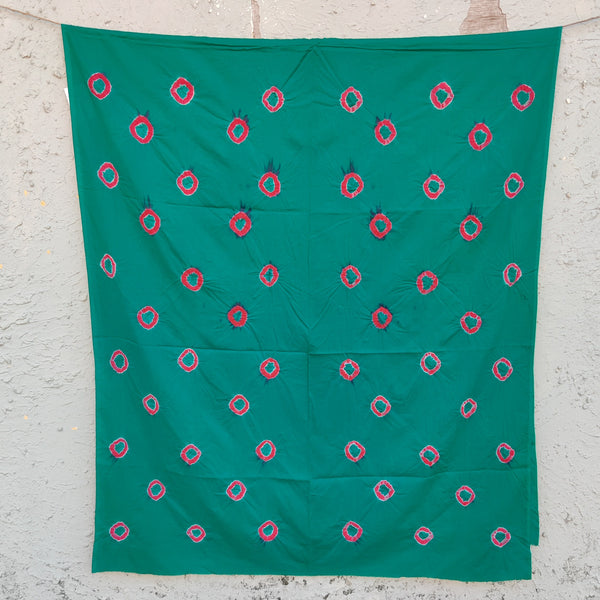 ( Precut 2.35 Meter ) Pure Cotton Dark Green With Pink Bandani Tie And Dye Fabric