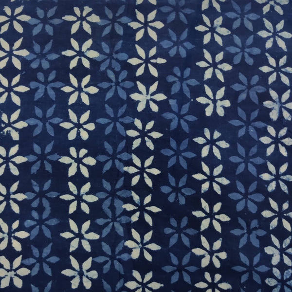 ( Pre-Cut 2.10 Meter ) Pure Cotton Dark Indigo With Baby Champa Hand Block Print Fabric