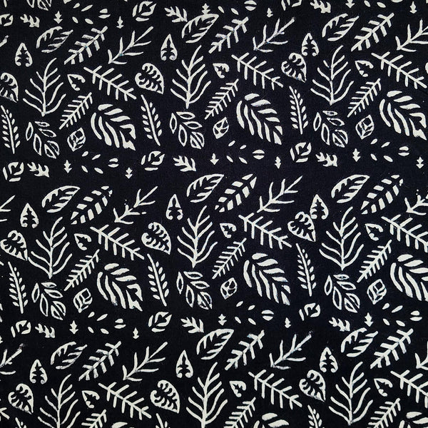 Pure Cotton Discharge Black With White Intricate Design Hand Block Print Fabric