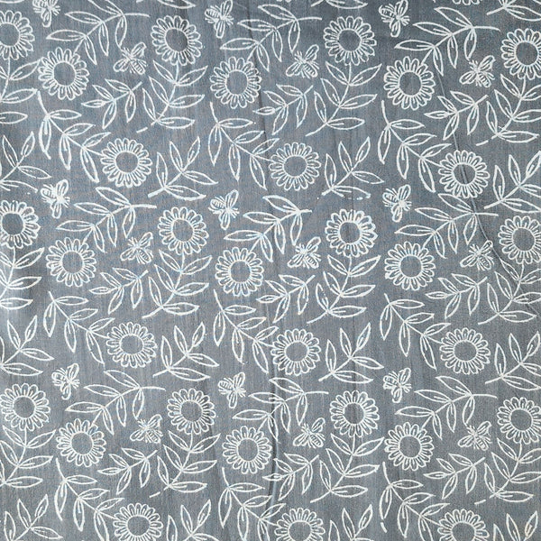 Pure Cotton Discharge Grey With White Flower Jaal Hand Block Print Fabric