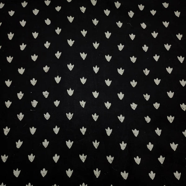 Pre-Cut 1 Meter Pure Cotton Discharge Black With Grass Hand Block Print Fabric