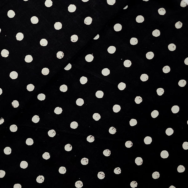 ( Pre-Cut 1.90 Meter ) Pure Cotton Discharge Black With Polka Hand Block Print Fabric