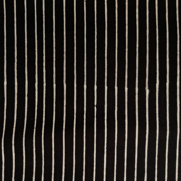 ( Pre-Cut 1.85 Meter ) Pure Cotton Discharge Black With White Stripes Hand Block Print Fabric