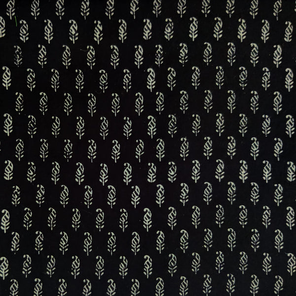 Pre-cut 1.5 meter Pure Cotton Discharge Black With White Tiny Kairi Hand Block Print Fabric