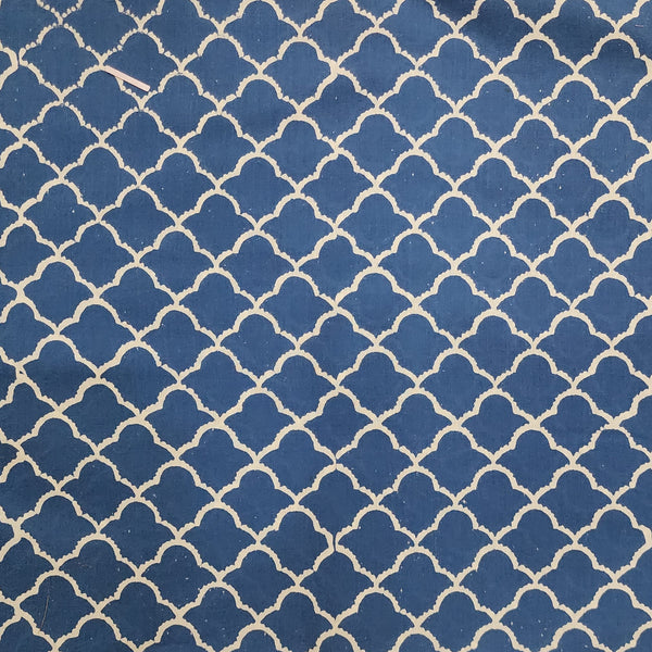 Pre-cut 1 meter Pure Cotton Discharge Blue With White Jaal Hand Block Print Fabric