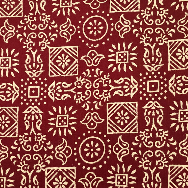 Pure Cotton Discharge Maroon With Intricate Design Hand Block Print Fabric