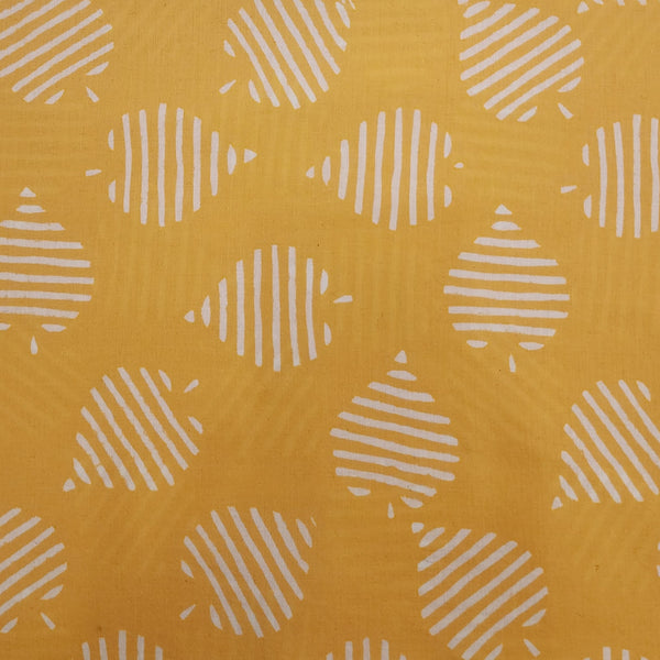 Pre-Cut (1.5 Meter )Pure Cotton Discharge Pastel Yellow With Lines Leaf Hand Block Print Fabric