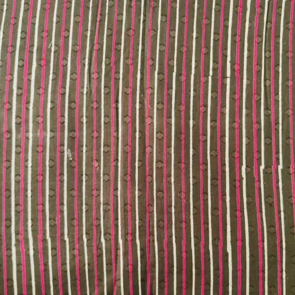 Pre-cut 1.35 meter Pure Cotton Doby Dabu Ash Grey With Cream Pink Stripes Hand Block Print Fabric