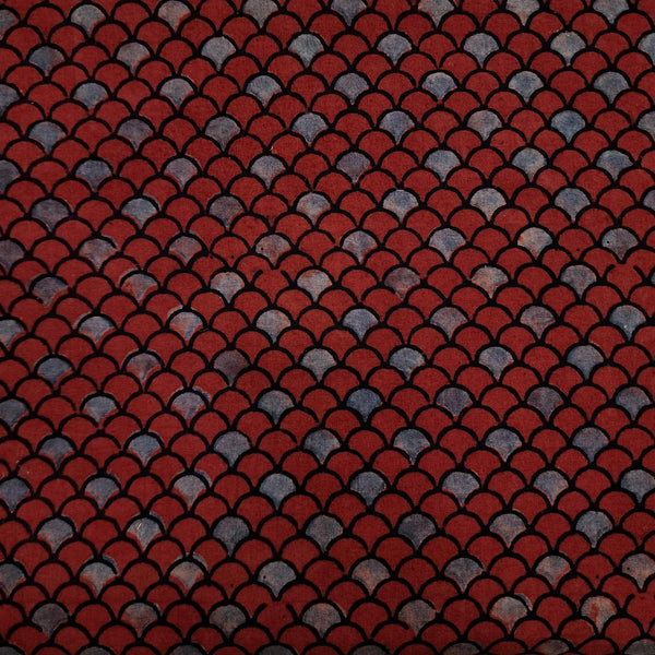 Pre-cut 1.5 meter Pure Cotton Double Ajrak Maroon Blue Scales Hand Block Print Fabric