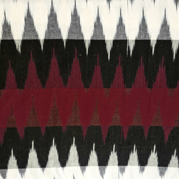 Pure Cotton Double Ikkat Maroon Black And White Weaves Woven Fabric