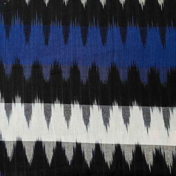 Pure Cotton Double Ikkat With Blue Black  And White Weaves Woven Fabric