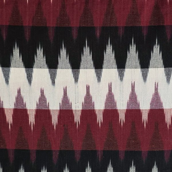 Pure Cotton Double Ikkat With Red White Grey And Black Weaves Woven Fabric