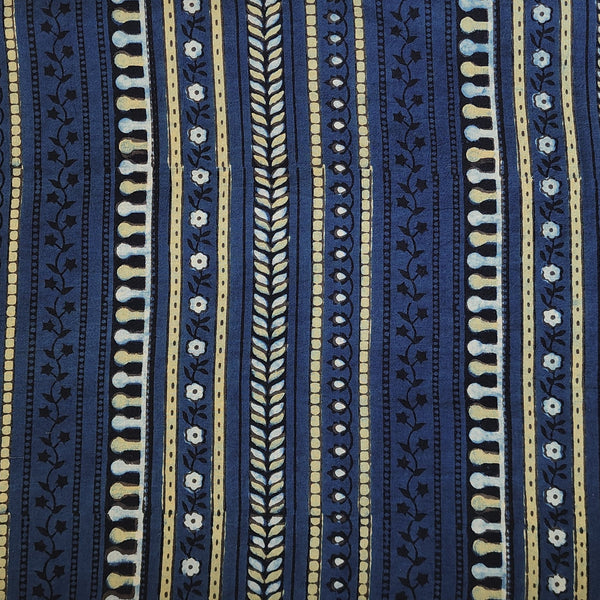 Pure Cotton Gad Ajrak Blue With Light Green  Intricate  Border Design  Hand Block Print Fabric