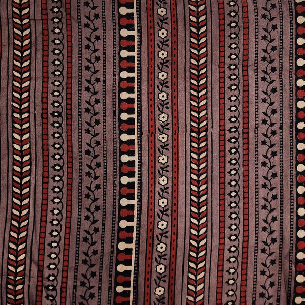 Pure Cotton Gad Ajrak Brown With Black Red  Intricate Border Design Hand Block Print Fabric