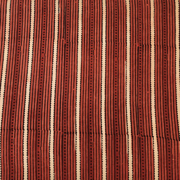( Pre-Cut 0.80 Meter )Pure Cotton Gad Ajrak Red And Cream And Black Stripes Hand Block Print Fabric