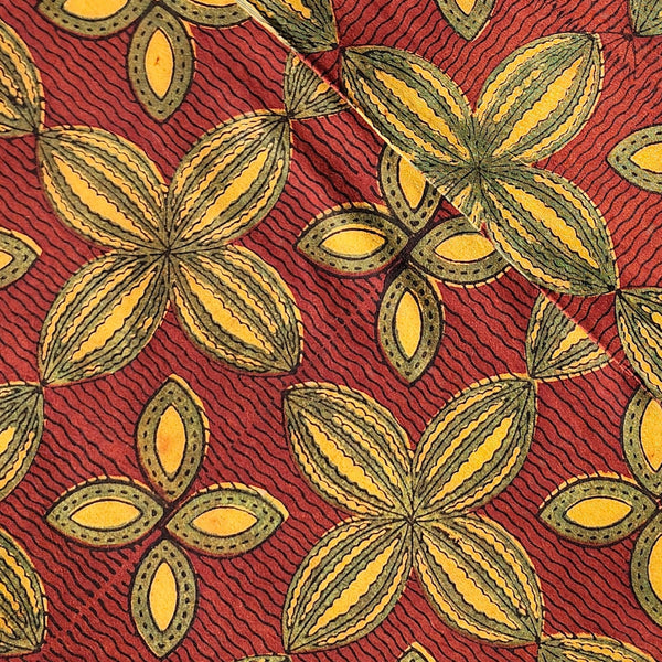 Pure Cotton Gad Ajrak Rust Orange With Yellow Green Flower Petal Design Hand Block Print Fabric