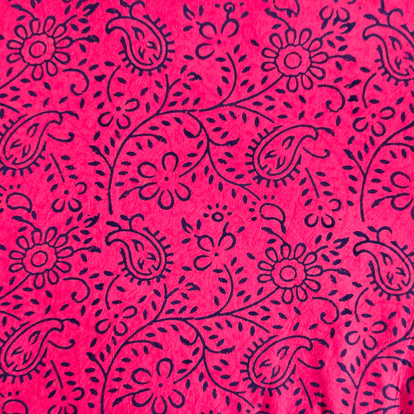 Pure Cotton Gamthi Pink With Blue Jaal Hand Block Print Fabric