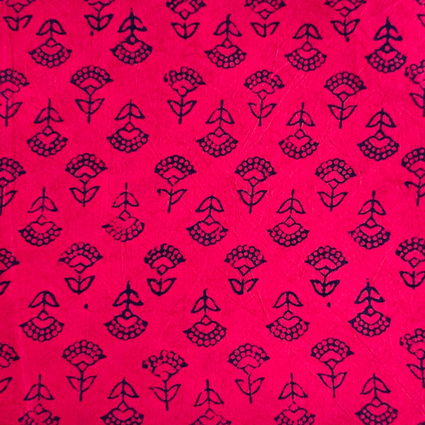 Pure Cotton Gamthi Pink With Blue Mushroom Motif Hand Block Print Fabric