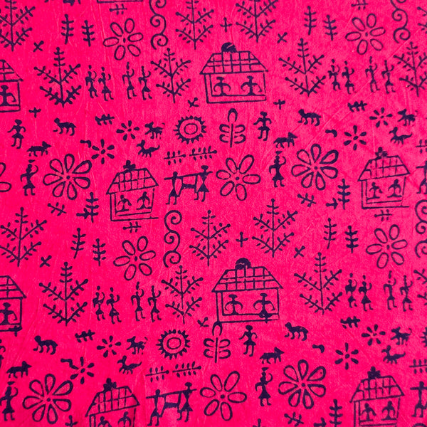 Pure Cotton Gamthi Pink With Blue Village Hand Block Print Fabric