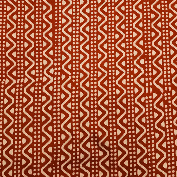 ( PRE-CUT 0.85 METER ) Pure Cotton Gamthi Red With Cream Intricate Design Hand Block Print Fabric