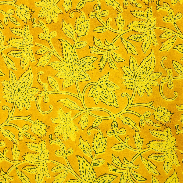 Pure Cotton Gamthi Yellow Intricate Design  Hand Block Print Fabric