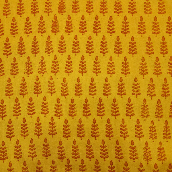 Pure Cotton Gamthi Yellow  Leaves Hand Block Print Fabric