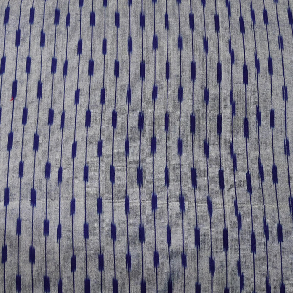 (Pre-Cut 0.80 Meter) Pure Cotton Grey Ikkat With Navy Blue Stripes Woven Fabric