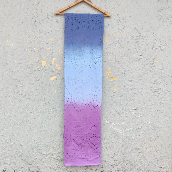 ( Width 56 Inches ) Pure Cotton Hakoba Three Shades Of Blue With Light Blue And Purple Hand Woven Fabric