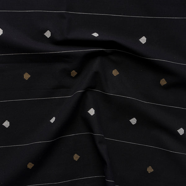 ( Pre-Cut 0.84 Meter ) Pure Cotton Handloom Black With Cream And White Diamond Woven Fabric