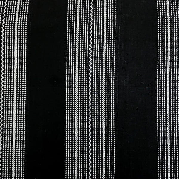 ( Pre-Cut 2 Meter ) Pure Cotton Handloom Black With White Border Hand Woven Fabric