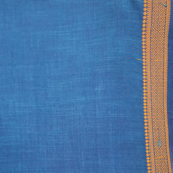 (PRE CUT 0.90 )Pure Cotton Handloom Blue With Yellow Border Hand Woven Fabric