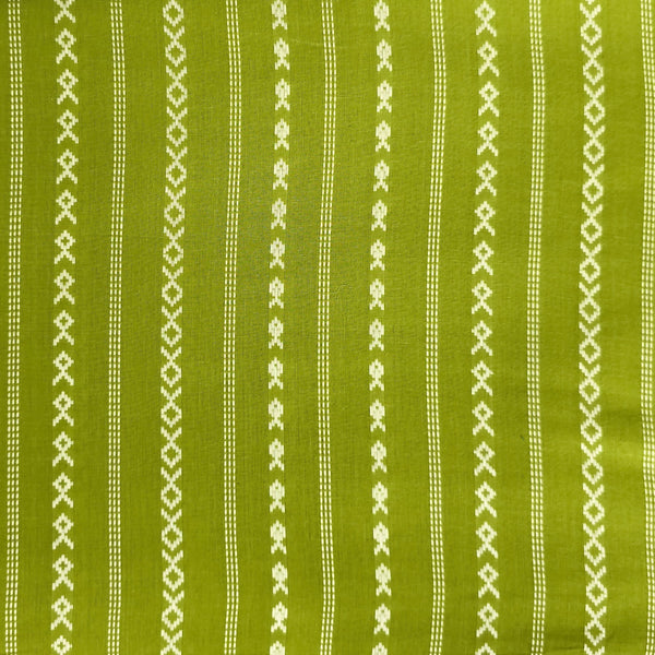 Pure Cotton Handloom Green With White Fish Border Design Hand Woven Fabric