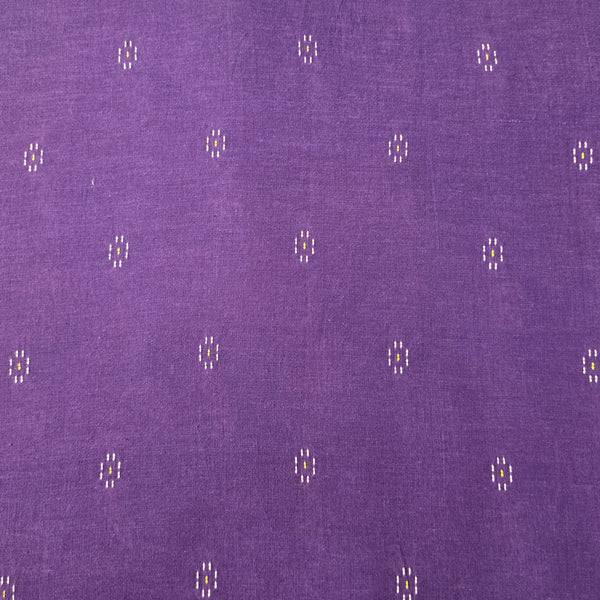 ( Pre-Cut 0.80 Meter ) Pure Cotton Handloom Lavender Purple With Small White Motif Hand Woven Fabric