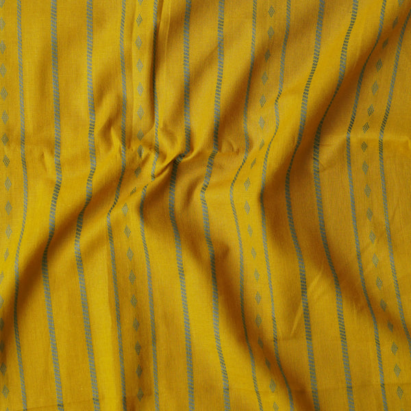 Pure Cotton Handloom Mustard With Green Stripes Border Woven Fabric