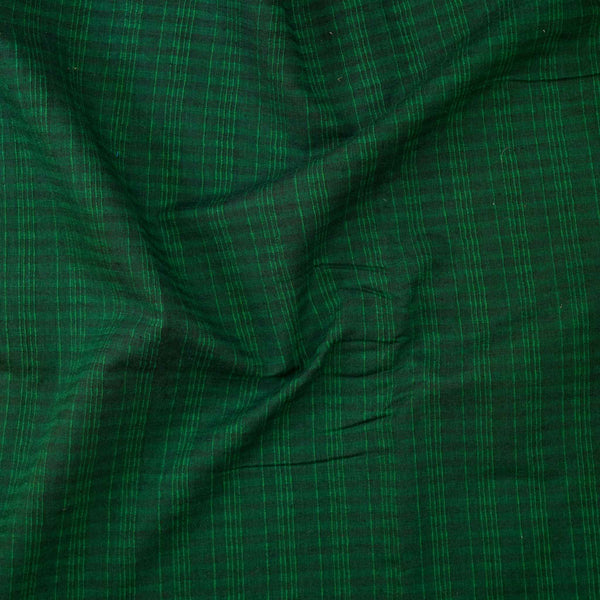 ( Pre-Cut 2.30 Meter ) Pure Cotton Handloom Plain Dark Green With Self Stripes Hand Woven Fabric