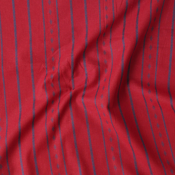 Pure Cotton Handloom Red With Blue Stripes Border Woven Fabric