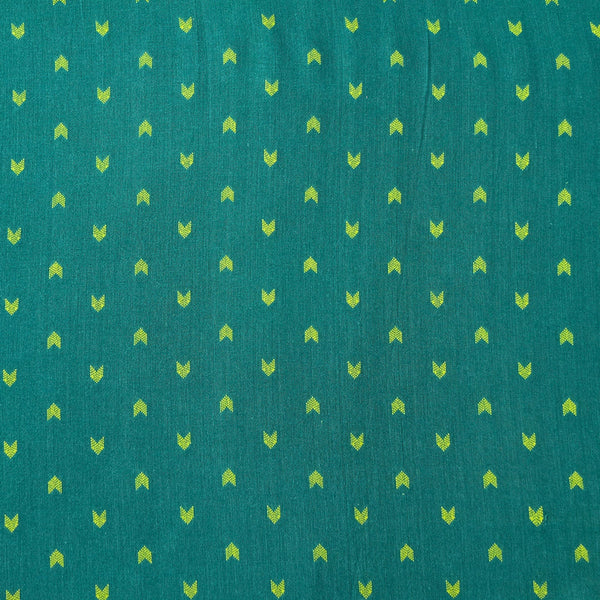 ( PRE-CUT 1.60 METER ) Pure Cotton Handloom Teal With Green Small Arrowhead Motifs Fabric